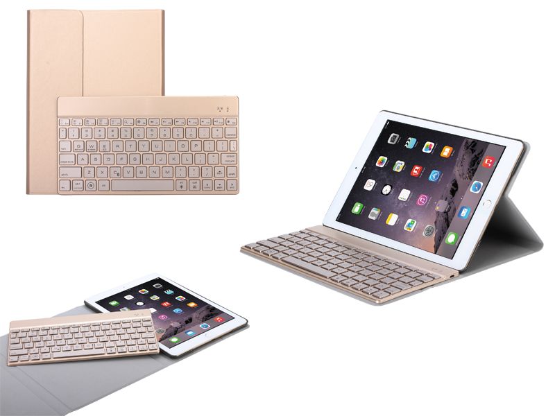 stam schuur zegen iPad Air 2 en iPad Pro Leder Toetsenbord Hoes Goud 9.7 inch - Goedkope  Macbook Kopen